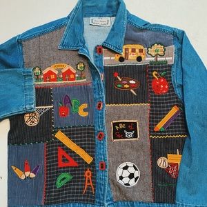 Vintage School Embroidery Denim Jacket/Cardigan